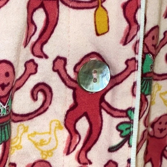 New ROLLER RABBIT PINK BOSTON MONKEYS POLO PAJAMAS TOP SZ MED PREPPY COTTON PJ - Picture 9 of 16